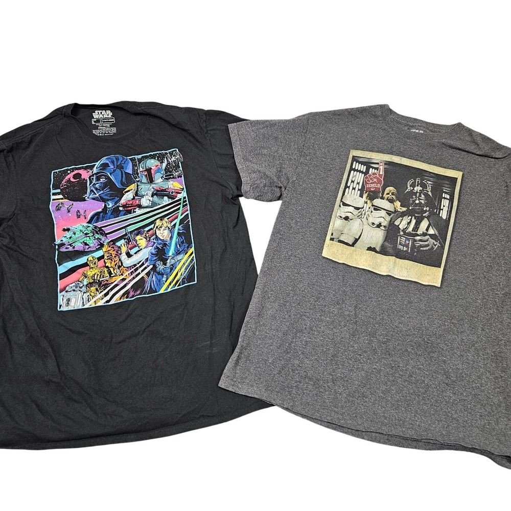 2 Pk Star Wars Tshirts Mens L Black Gray Darth Vader Boba Fett Nostalgia Geek